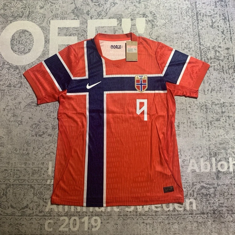 Norway National Team Braut Haaland #9 Soccer Jersey Red/Blue Men Size Large NWT
